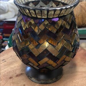 Mosaic Glass Votive Holder in Amber and Purple - Home Accents